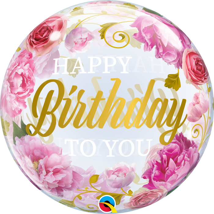 22" Birthday Peonies Bubble Balloon