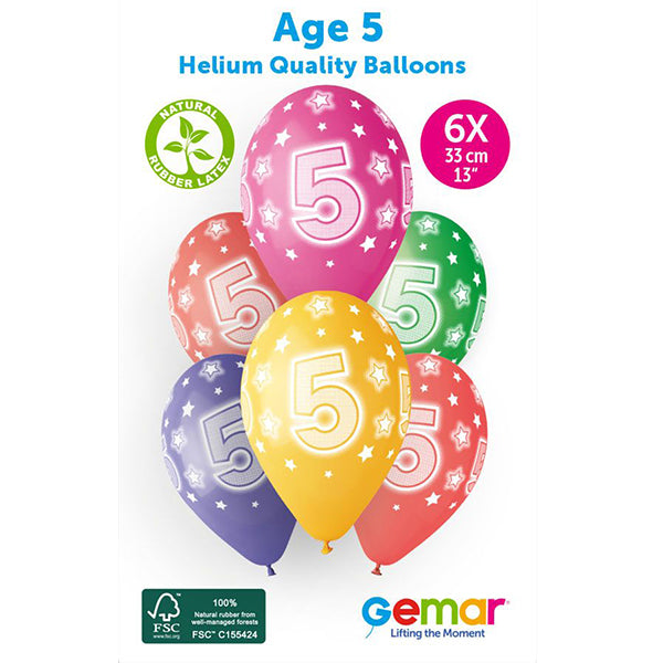 Age 5 Cosmic Stars Latex Party Balloons