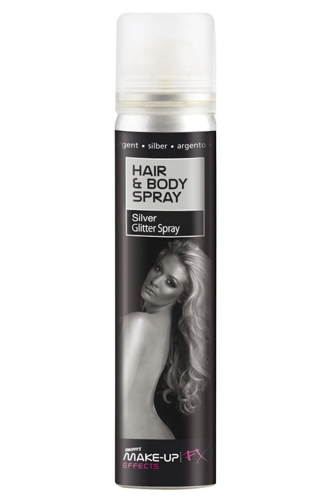 Smiffys Make-Up FX, Hair & Body Spray, Silver