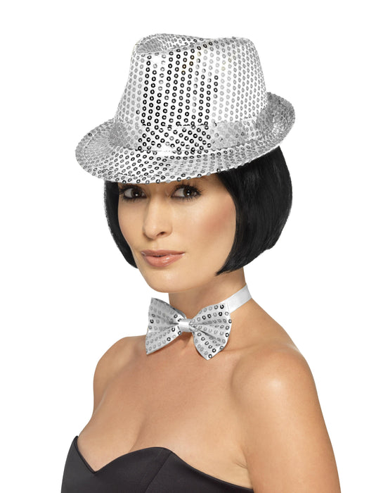 Sequin Trilby Hat, Silver