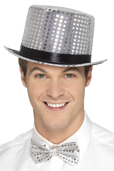 Sequin Top Hat, Silver