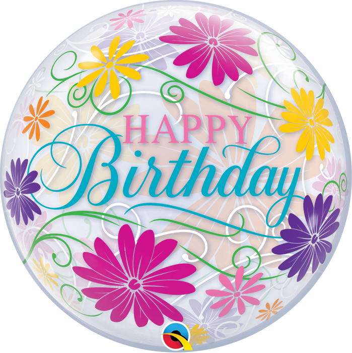 22" Happy Birthday Flowers Bubble Balloon