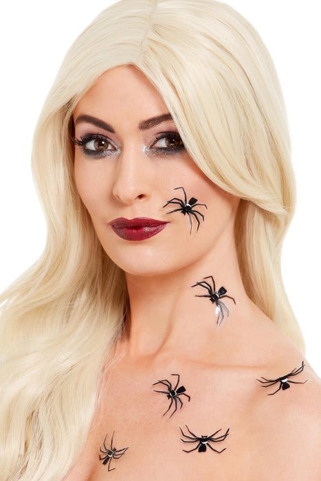 Smiffys Make-Up FX, 3D Spider Stickers, Black