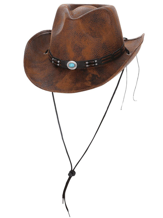 Tan Leather Look Western Cowboy Hat