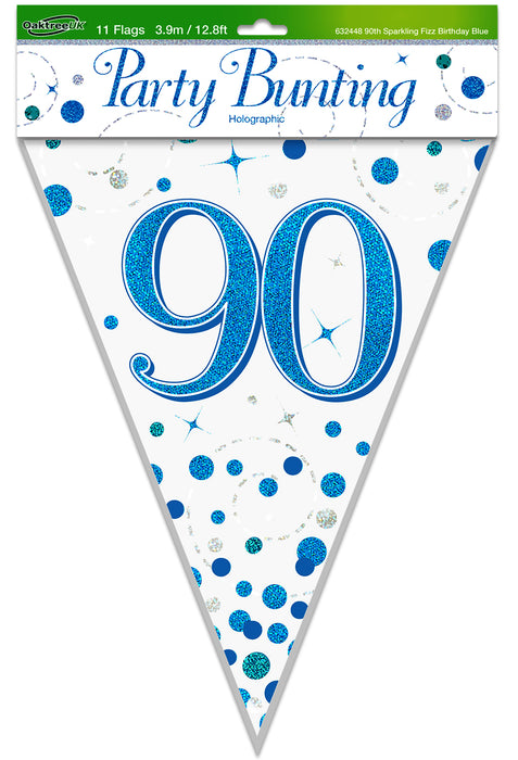 Happy 90th Birthday Blue Sparkling Fizz Bunting