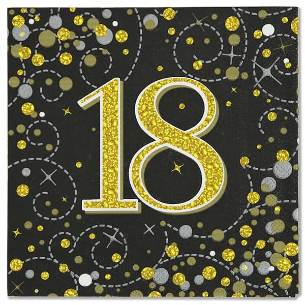 18th Black Sparkling Fizz Napkins 16pk