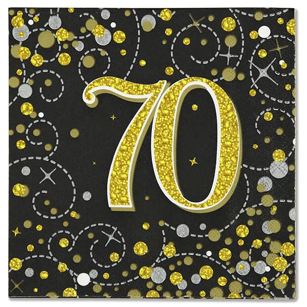 70th Black Sparkling Fizz Napkins 16pk