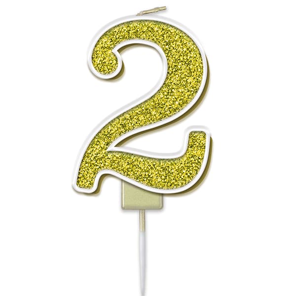 2 Gold Sparkling Fizz Number Candle