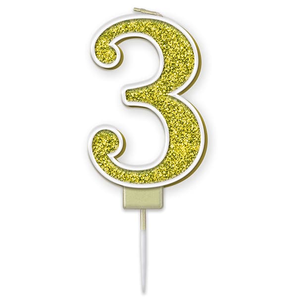 3 Gold Sparkling Fizz Number Candle