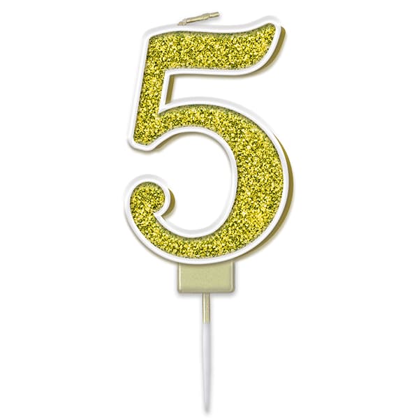 5 Gold Sparkling Fizz Number Candle