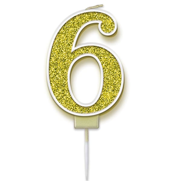 6 Gold Sparkling Fizz Number Candle