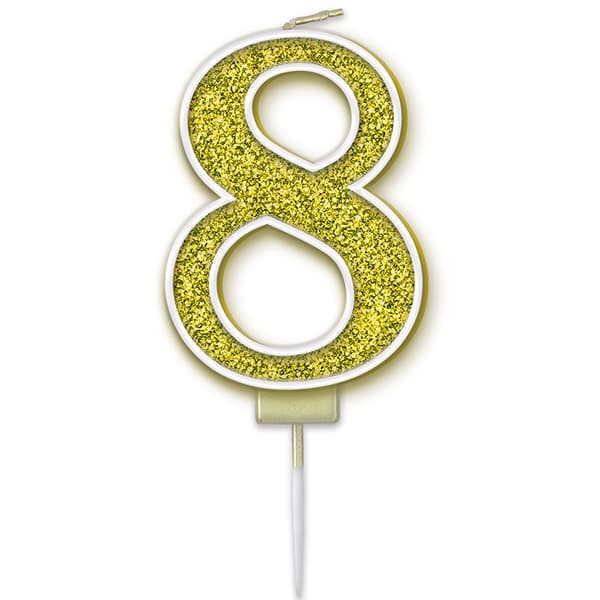 8 Gold Sparkling Fizz Number Candle