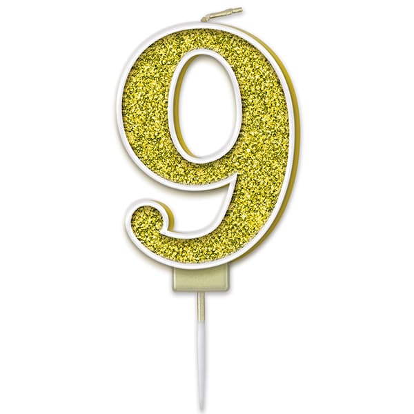 9 Gold Sparkling Fizz Number Candle