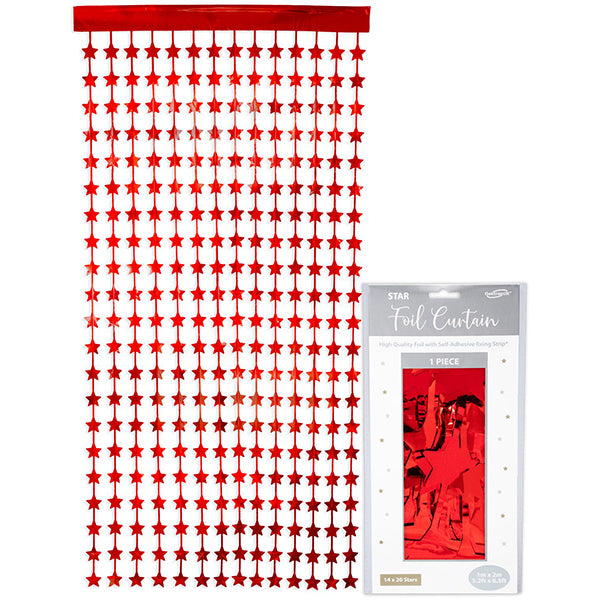 Red Stars Foil Curtains