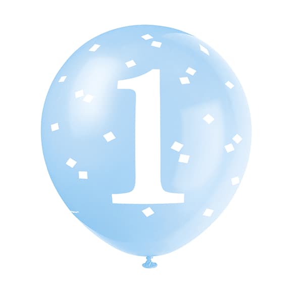 Blue Gingham 1st Birthday Latex Party Balloons 5pk