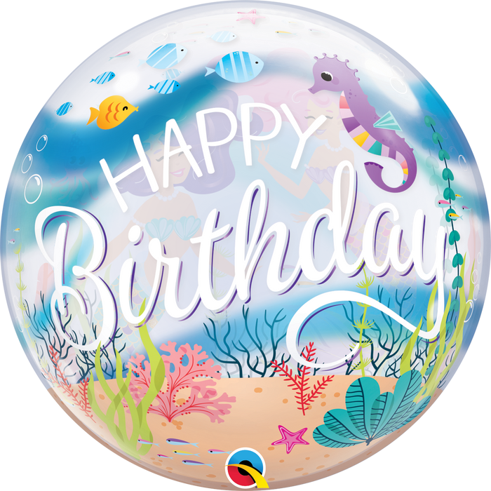 22" Happy Birthday Mermaid Bubble Balloon