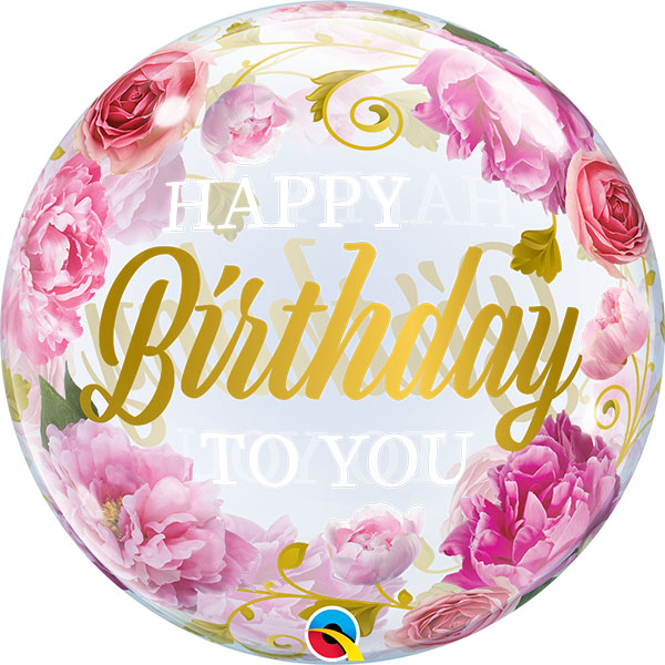 22" Birthday Peonies Bubble Balloon