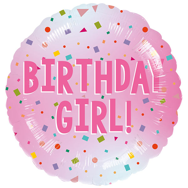 18" Birthday Girl Pink Confetti Foil Balloon