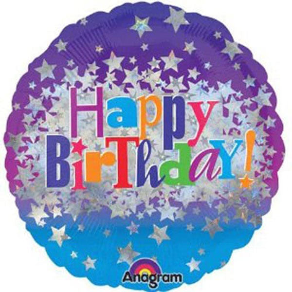 18" Happy Birthday Bright Stars Foil Balloon