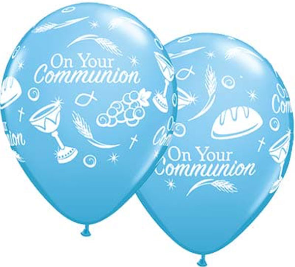 11" Blue Communion Symbols Latex Balloons