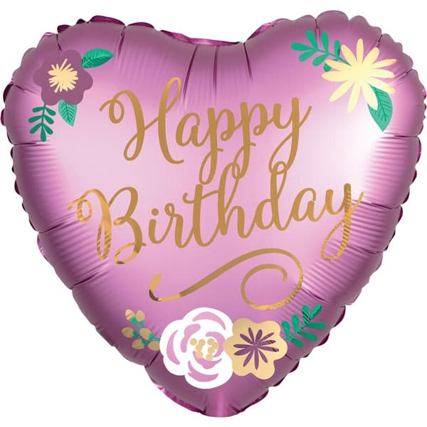 18" Happy Birthday Satin Luxe Flowers Foil Balloon