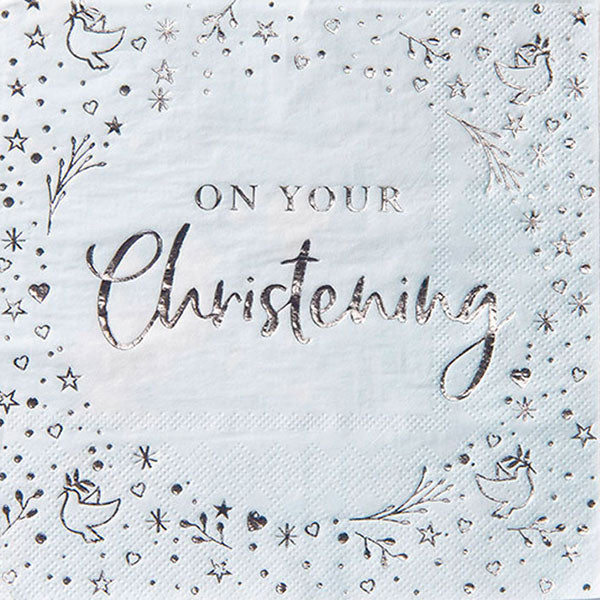 Blue On Your Christening Paper Napkins 16pk