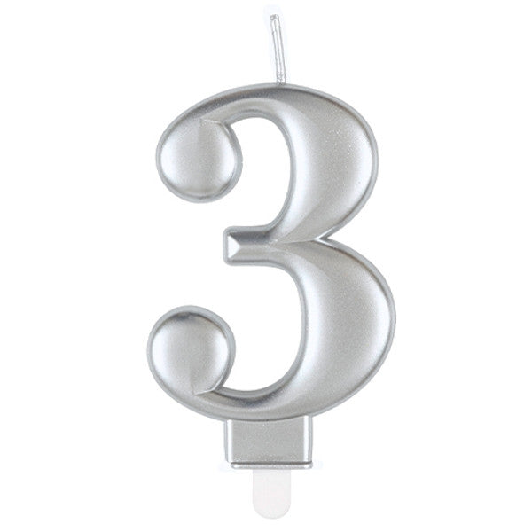 3 Silver Number Candle