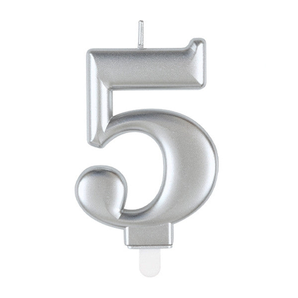 5 Silver Number Candle