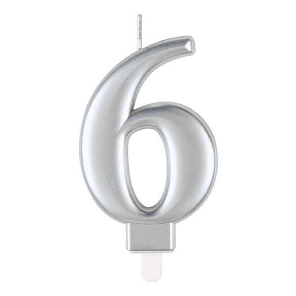 6 Silver Number Candle