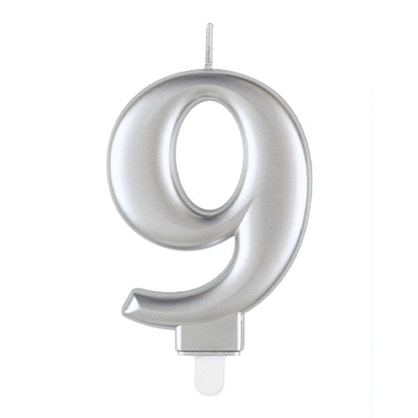 9 Silver Number Candle