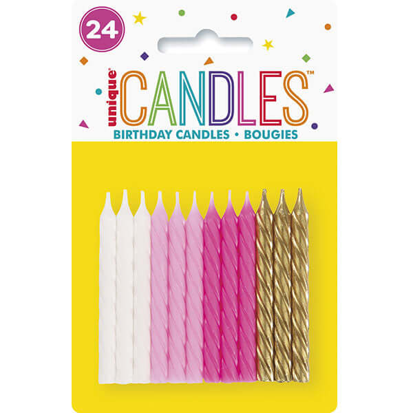 Pink & Gold Cake Candles 24pk