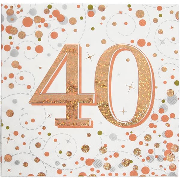 40th Rose Gold Sparkling Fizz Napkins 16pk