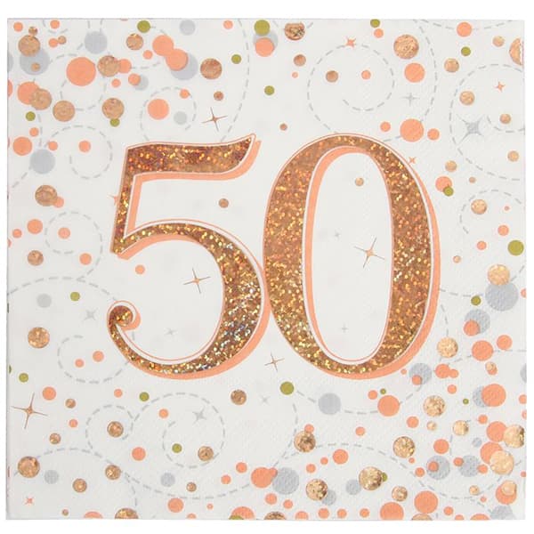 50th Rose Gold Sparkling Fizz Napkins 16pk