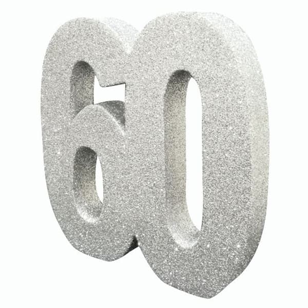 60th Silver Glitter Table Decoration