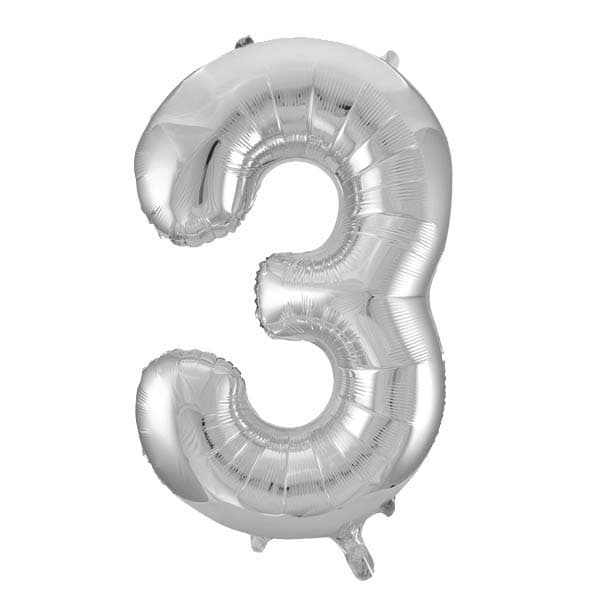 Silver 3 Large Shape Number Balloon