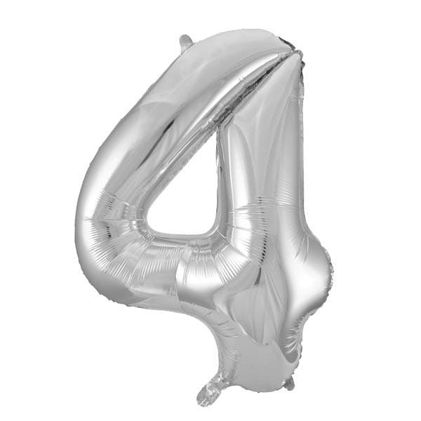 Silver 4 Large Shape Number Balloon