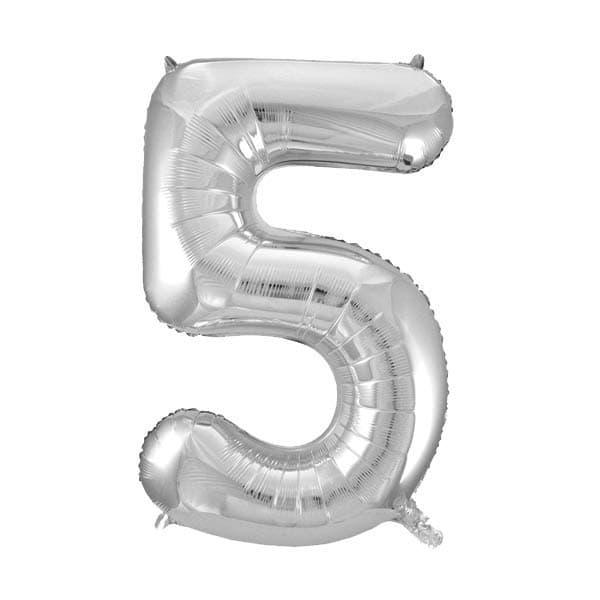 Silver 5 Large Shape Number Balloon