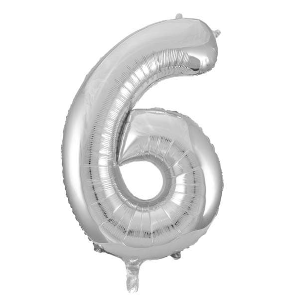 Silver 6 Large Shape Number Balloon