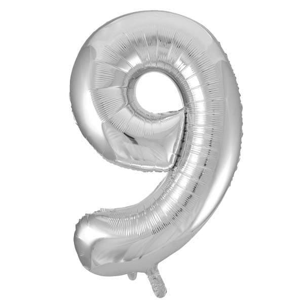 Silver 9 Large Shape Number Balloon