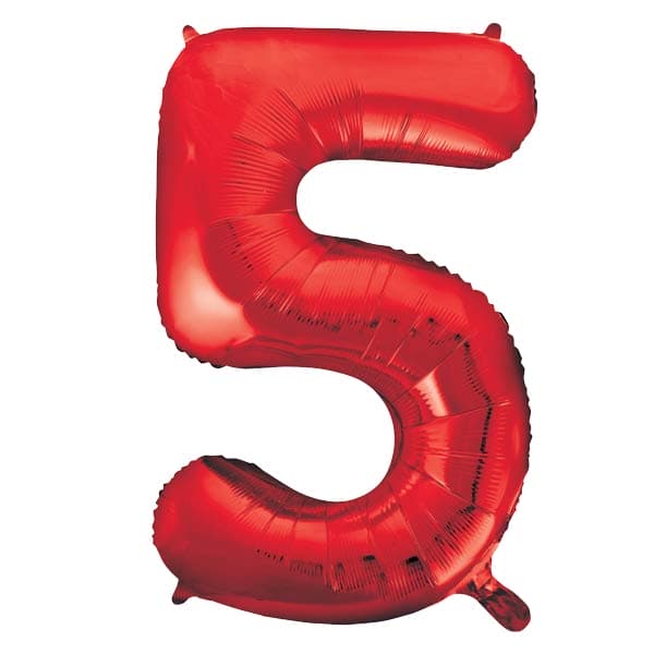 Red 5 Large Shape Number Balloon