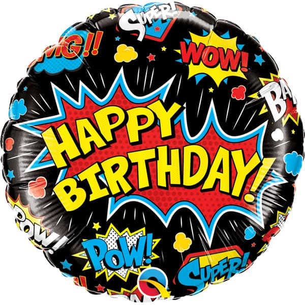 18" Black Happy Birthday Super Hero Foil Balloon