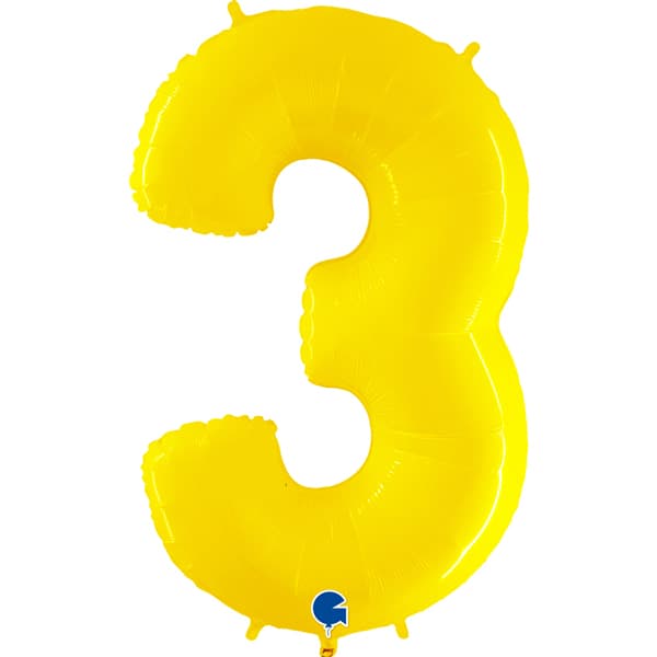 Yellow 3 Large Shape Number Balloon