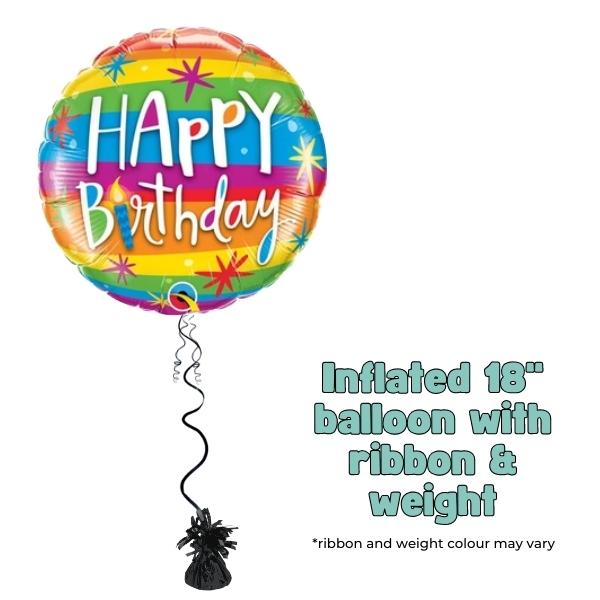 18" Birthday Rainbow Stripes Foil Balloon