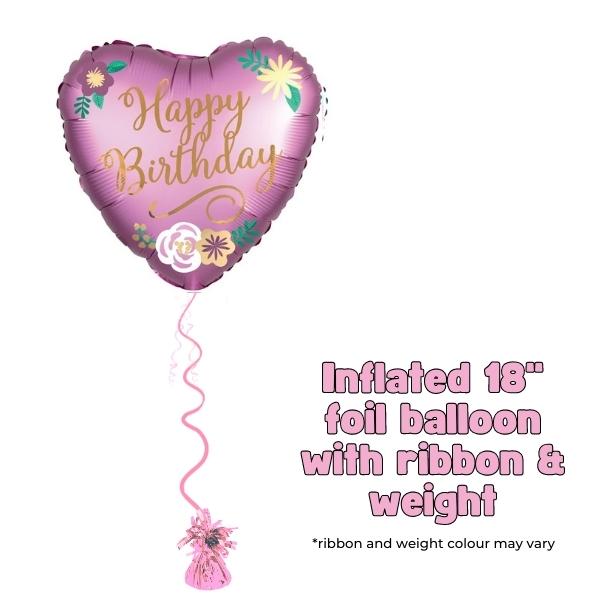 18" Happy Birthday Satin Luxe Flowers Foil Balloon