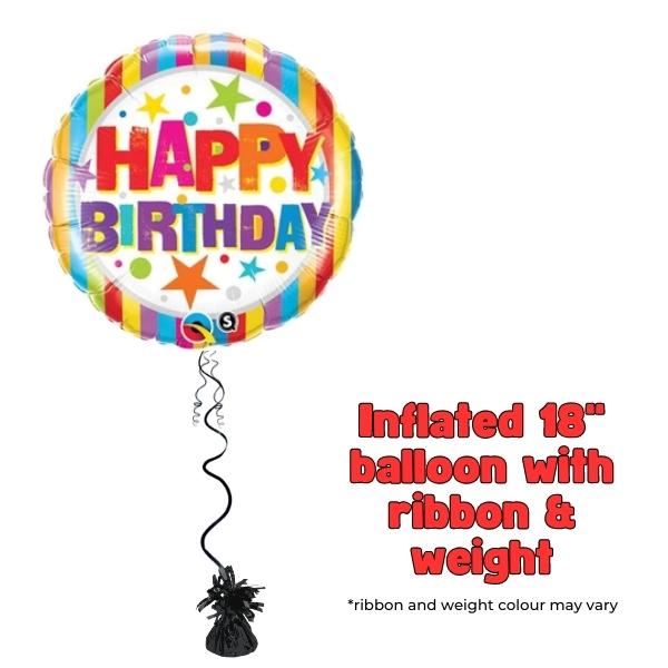 18" Happy Birthday Stripes And Stars Foil Balloon