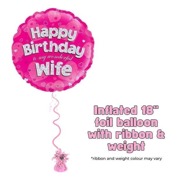 18" Happy Birthday Wife Pink Foil Balloon