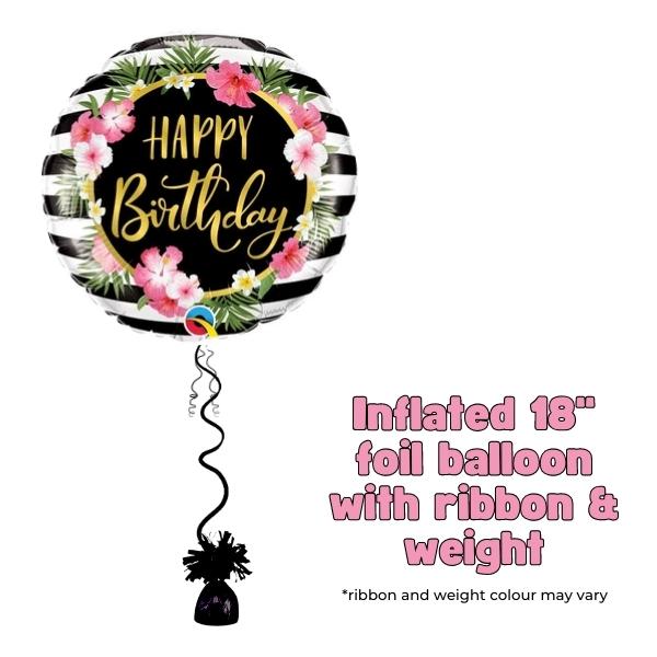 18" Hibiscus Birthday Stripes Foil Balloon