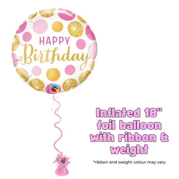 18" Pink & Gold Dots Happy Birthday Foil Balloon