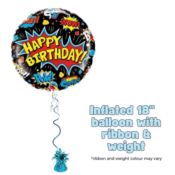 18" Black Happy Birthday Super Hero Foil Balloon