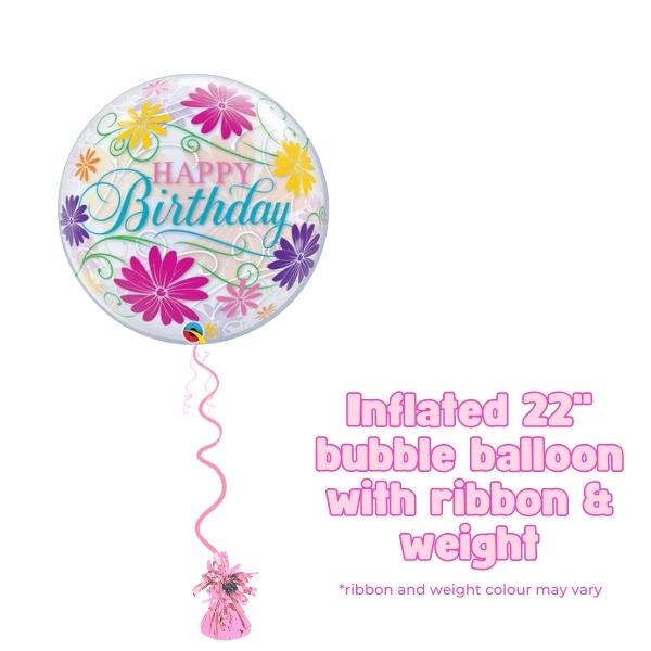 22" Happy Birthday Flowers Bubble Balloon